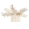 Mode Haarkam Bruid Tiara Gouden Blad Parel Haarspeld Clips Voor Vrouwen Luxe Marrige Kroon Bruiloft Haaraccessoires Sieraden