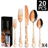 Dinnerware Sets 20 Pcs Unique Floral Silverware Flatware Cutlery Set Stainless Steel Utensils Include Knife Fork Spoon Dishwasher Safe