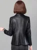 Blazer en cuir pour femmes, mode printemps-automne, costume élégant, col à trois boutons, veste Slim, vêtements d'extérieur fendus