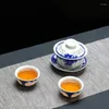 Dehua – service à thé en céramique bleu et blanc, de haute qualité, 1pot, 2 tasses, bouilloires exquises, tasse en porcelaine, verres à boissons en porcelaine