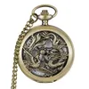 Pocket Watches Vintage Bronze Chinese Style Dragon Design Quartz Watch With Necklace Chain Gift 2023