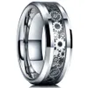 Vintage Silver Color Gear Wheel rostfritt stål Män ringer Celtic Dragon Black Carbon Fiber Inlay Ring Mens Wedding Band267h