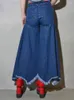Женские джинсы TARUXY синие для женщин, модные сексуальные длинные брюки с разрезом, женские осенние джинсовые брюки-карго с высокой талией и кисточками, женские