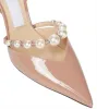 Eleganckie buty ślubne buty do sukni ślubnej Aurelie Pumps Lady Sandals Pearls Pasp Luksusowe marki Wskazane palce na wysokie obcasy Kobiety spacery z pudełkiem e urt