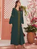 Vêtements ethniques 2023 Eid Maroc Party Robe Solide Couleur Corne À Manches Longues Femme Musulmane Rétro Lâche Brodé Dames Caftan