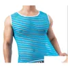 Heren tanktops Tal Strip Vest Ademend Transparant Karakter Elastisch Nylon Mode Smalle achterkant Ronde hals Drop Delivery