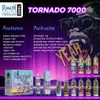 Original RandM Tornado 7000 Puffs Vape jetable E Cigarette 14 ml Bobine de maille 6 couleurs brillantes Batterie rechargeable Air réglable 0% 2% 5% Dispositif prérempli 7K 56 saveurs