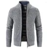 Мужские свитера, мужской свитер, пальто, модный кардиган, вязаная куртка, приталенный воротник-стойка, толстые теплые пальто, вязаная рубашка