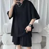 Men's Tracksuits 2023 Summer Two-piece Sports Set Harajuku Drape Short-sleeved T-shirt Boys Solid Shorts Korean Trend Hip Hop Sweat Suits