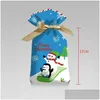 Decoraciones navideñas Nuevo 10 piezas de dibujos animados de Navidad Bolsas de regalo de dulces para niños Galleta Dulce Bolsa de plástico Dstring Decoraciones navideñas para el año del hogar Dhht8