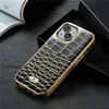 Coque de téléphone de luxe en cuir motif crocodile pour iPhone 15 Pro Max, durable, robuste, protection complète, pare-chocs souple, placage de grain d'alligator, coque arrière résistante aux chocs