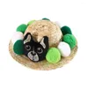 Vêtements pour chiens Chapeau pour animaux de compagnie Chapeau de protection solaire Costume de fête Décoration de dessin animé Poupée mignonne Décor Pompons colorés Cordon réglable Large Brim Po Prop