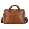 Briefcases Genuine Leather Men Briefcase Tote Handbag Business Office 14 Inch Laptop Bag Male Casual Shoulder Messenger High Quality