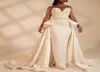 2019 African Plus Size Mermaid Wedding Dresses Leafury Beaded Beaded Beadls with Satin Overkirt Sweep Train Train Vestido de Novia4507516