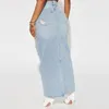 Saias 5 pcs granel atacado buraco denim mulheres sexy oco out maxi saia verão cintura alta streetwear reto jean vestidos 10187