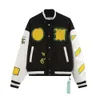 Chaqueta De Hombre Chaqueta De Béisbol De Lujo Cárdigan Bordado Ow Diseñador Uniforme De Béisbol Hombres Abrigo De Lana Hip Hop Chaqueta De Empalme De Cuero De Gran Tamaño A Prueba De Viento