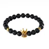 Strand Natural Black Armband Matt Onyx Stone Bangles smycken Gift CZ Crown Man Inlaid Zircon Charm Armband för människan