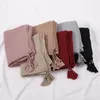 Etniska kläder crinkle veckade hijab halsdukar kvinnor muslimska sjalar headscarf wraps fast halsduk med tofs islamisk turban pannband foulard