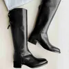 Cowhide Edition Valuable Goarse Heel äkta läder Knight Boots Women's Winter High Boots Cross Belt Buckle French Long Boots Long Boots 231015