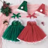 فتاة الفتاة رضيع الأطفال فستان عيد الميلاد طفل مع قبعة زغب الزغب تول تول سانتا لحفلة الأزياء 1-5T