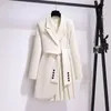 Kadınlar Suits Blazers Blazer Kadınlar Bahar Moda Kadın Giyim Takımı Etek Ceket Kemeri Bel İnce Takım Kadınlar Blazer Uzun Kat Siyah Blazers 231019