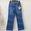 Blaue Damen Schlaghose Jeans Hose Buchstabe Luxus Frau Denim Nine Quarter Hose Lässige trendige Jeanshose Größe 25 26 28 28 29 30