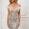 فساتين الحفلات Dyqiu Silver Mermaid Feathers Feather Wath Women 2023 Dubai Dubai High Slit Wedding Prose Dresse