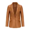 Women's Leather Red Small Suit Autumn Long Sleeved Slim Fitting Soft Female Single Button Commuting Casual Solid Jacket