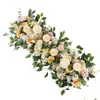 Ghirlande di fiori decorativi Peonie di seta artificiale di lusso Rose Flower Row Disposizione Forniture per arco di nozze Sfondo Centerpiec Dhjob