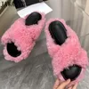 Slipper Winter Wollfell Purpers Flatplattform Luxus Marke Outdoor Slipper Puffy Mules Schöne weiße weiße Pelzschuhe Frauen 231019