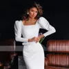 Evening Dresses White Prom Party Gown Ivory New Zipper Plus Size Custom Lace Up Satin Mermaid Bateau Long Sleeve Tea-Length Backless