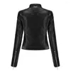 Senhoras de couro feminino preto moto jaqueta bonito casaco feminino curto colheita superior zip up oversized falso jaquetas motocicleta outerwear 3xl