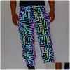 Męskie spodnie Cople Geometry Circuit Lines Colorf Odblaskowy wiatrak Hip Hop odbijający światło swobodne spodnie Jaqueta Mascina Drop de de de de de de de de de