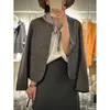 Haining-Chaqueta de piel de oveja para mujer, abrigo corto auténtico coreano con cuello redondo, ajustado, locomotora, de cuero, otoño 2023