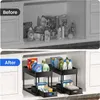 Clothing Storage 2 Tier Sliding Cabinet Organizer Drawer Under Sink Organizers And Multi-Purpose Bathroom