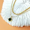 Catene ANENJERY Collana con pendente in zircone quadrato verde in acciaio inossidabile 316L per le donne Accessorio semplice per gioielli di moda quotidiano