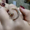 Anillos abiertos de cristal de circón con forma de luna y estrella para mujer y niña, anillos de boda, anillo ajustable para nudillo, joyería, regalo de Navidad 178D