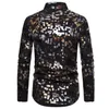 Floral Bronzing Men Shirt Luxury Shiny Black Mens Dress Shirts Fashion Casual Mens Party Shirts Dance Prom Tuxedo Shirt Men XXL L2254l