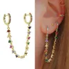 Boucle d'oreille Double piercing à 2 trous, bijoux magnifiques, longs, pompon en cz, maillons de chaîne, petites boucles d'oreilles cerceau, fashion222U