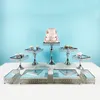 Herramientas para hornear 9pcs Square 3-Tie Gold Mirror Cake / Postre Display Riser Stands con cristal