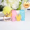 Rainbow Color Key Ring Crystal Drop Resin 26 English Letter Hairball Ladies Bag Simple Pendant Cute Car Keychain For Women Gift