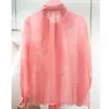 Blusas de mujer de alta calidad elegante camisa con lazo de encaje con volantes regalo rosa correa interior perspectiva superior ropa delgada primavera 2023