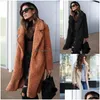 Womens Wool Blends Fashion Women Lambs Coat Warm Winter Long Sleeve Lapel Solid Color Teddy Fur Coats Lamb Jacket Top Drop Delivery