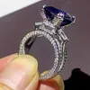 Choucong Brand Unique Luxury Jewelry 925 Sterling Silver Blue Sapphire Big CZ Diamond Party Eiffel Tower Women Wedding Ring247V