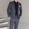 Ternos masculinos 2024- (calças blazer) moda cavalheiro casual uma variedade de estilos xadrez casamento elegante negócio coreano conjunto de 2 peças