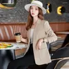 Trajes de mujer Marca Moda Primavera Otoño Mujer Medianoche Azul marino Slim Blazer Office Lady Traje de un solo botón Chaqueta Chica Abrigo casual Regalo de fiesta