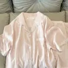 Damska odzież sutowa różowy piżama letnia bawełniana lniana krótkie szorty Karit Słodki koronkowy swetra można nosić poza domem