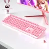 Keyboards 2 in 1 Combos Pink White Keyboard Punk Round Key Cap Mute Click Mouse Suit for Desktop Notebook PC Gaming Computer 231019