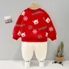 Ensembles de vêtements Automne et hiver Nouveau bébé Noël cerf de neige en peluche à manches longues ensemble pull pour garçons et filles pantalons deux pièces vêtements de sport simples 231019