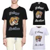 Man T-Shirt Tiger Head Embroidery Letter Tee Stretch Cotton Shortsleeves Slim Fit Style Top Male Round Neck246k